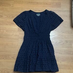 Anthropologie Navy Eyelet Mini Dress